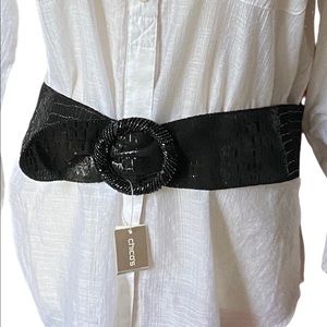 NEW Chico’s Beaded Marylu High Hip Belt Black Ladies M Leather